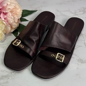 Free People Collection Mila Minimal Flat Sandal Coconut Shell Brown Size 11 New